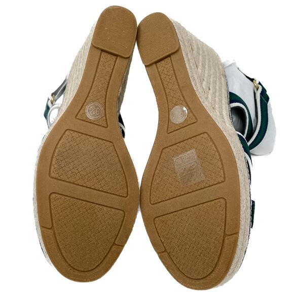 Tory Burch Frieda Green Navy White Stripe Canvas Leather Espadrilles size 9.5 - Picture 6 of 13